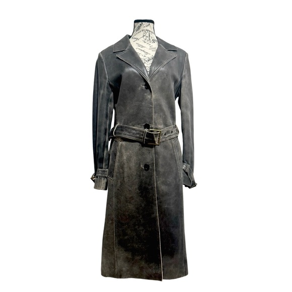 Tryst Women’s Full-Length Dark Gray Leather Trench Coat. Small - Picture 6 of 12